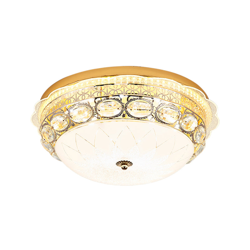 Crystal Bowl Flush Ceiling Light Classic Bedroom 16"/19.5" Wide LED Flush Mount Light Fixture in White Clearhalo 'Ceiling Lights' 'Close To Ceiling Lights' 'Close to ceiling' 'Flush mount' Lighting' 1451409