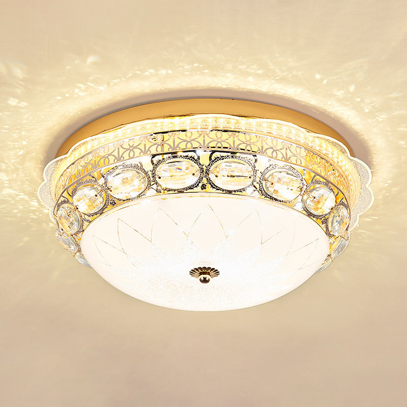Crystal Bowl Flush Ceiling Light Classic Bedroom 16"/19.5" Wide LED Flush Mount Light Fixture in White Clearhalo 'Ceiling Lights' 'Close To Ceiling Lights' 'Close to ceiling' 'Flush mount' Lighting' 1451410