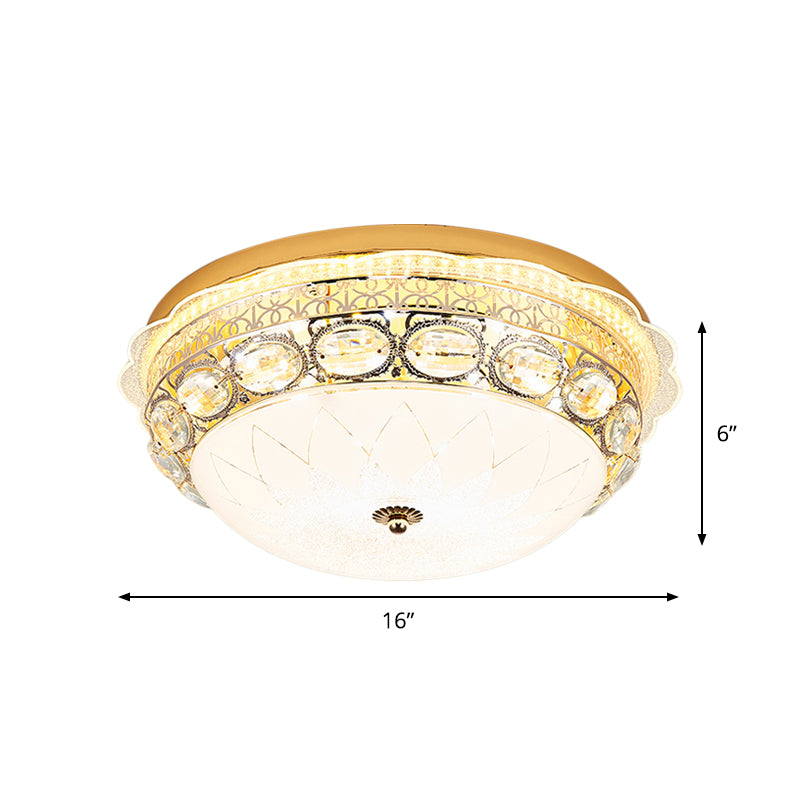 Crystal Bowl Flush Ceiling Light Classic Bedroom 16"/19.5" Wide LED Flush Mount Light Fixture in White Clearhalo 'Ceiling Lights' 'Close To Ceiling Lights' 'Close to ceiling' 'Flush mount' Lighting' 1451411