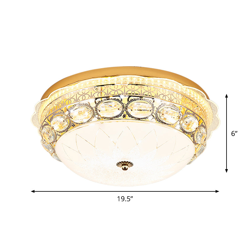 Crystal Bowl Flush Ceiling Light Classic Bedroom 16"/19.5" Wide LED Flush Mount Light Fixture in White Clearhalo 'Ceiling Lights' 'Close To Ceiling Lights' 'Close to ceiling' 'Flush mount' Lighting' 1451412