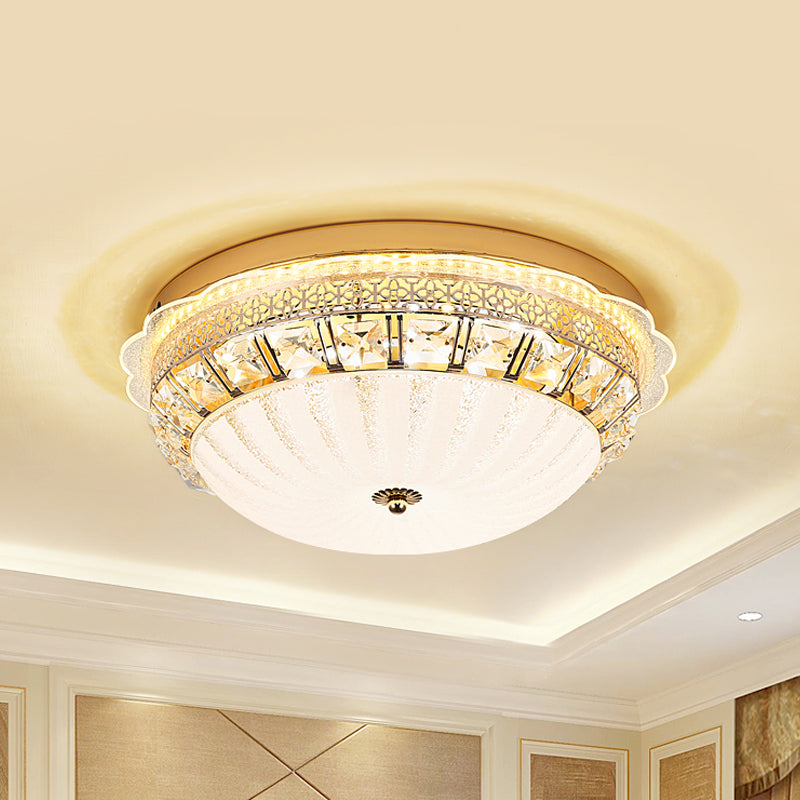 Crystal Bowl Flush Ceiling Light Classic Bedroom 16"/19.5" Wide LED Flush Mount Light Fixture in White White C Clearhalo 'Ceiling Lights' 'Close To Ceiling Lights' 'Close to ceiling' 'Flush mount' Lighting' 1451413