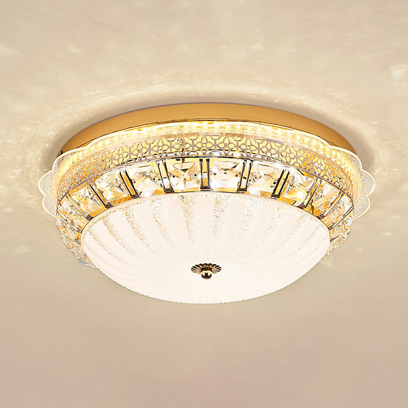 Crystal Bowl Flush Ceiling Light Classic Bedroom 16"/19.5" Wide LED Flush Mount Light Fixture in White Clearhalo 'Ceiling Lights' 'Close To Ceiling Lights' 'Close to ceiling' 'Flush mount' Lighting' 1451416