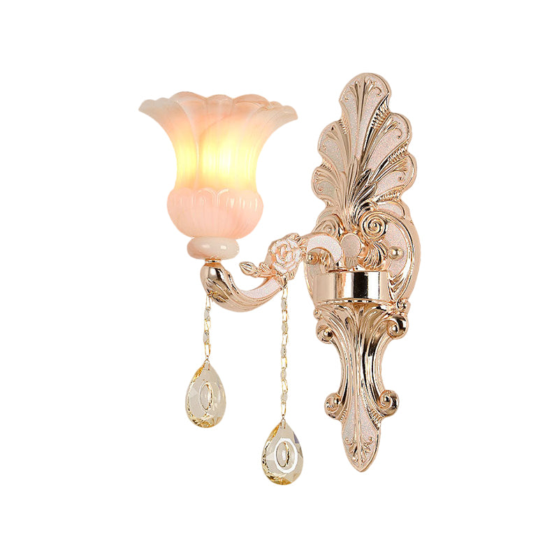 Crystal Champagne Wall Lighting Idea Flower Shade 1/2-Head Classic Wall Mounted Lamp Fixture Clearhalo 'Modern wall lights' 'Modern' 'Wall Lamps & Sconces' 'Wall Lights' Lighting' 1451421