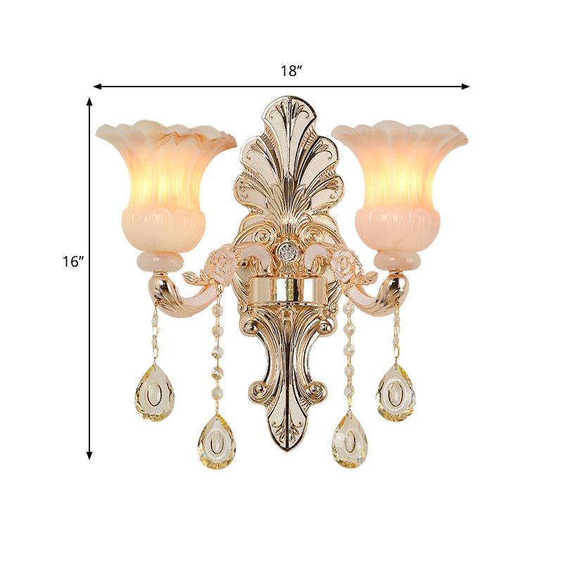 Crystal Champagne Wall Lighting Idea Flower Shade 1/2-Head Classic Wall Mounted Lamp Fixture Clearhalo 'Modern wall lights' 'Modern' 'Wall Lamps & Sconces' 'Wall Lights' Lighting' 1451427