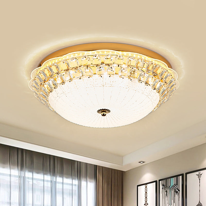 16"/19.5" W Bowl LED Flush Mount Lighting Simple White Glass Ceiling Fixture with Crystal Accent White A Clearhalo 'Ceiling Lights' 'Close To Ceiling Lights' 'Close to ceiling' 'Flush mount' Lighting' 1451428