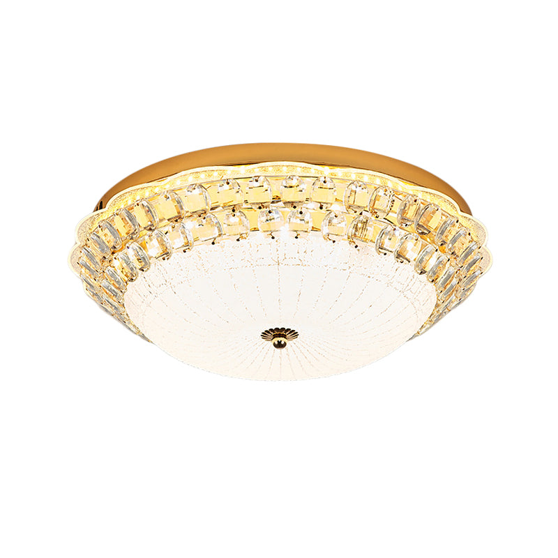 16"/19.5" W Bowl LED Flush Mount Lighting Simple White Glass Ceiling Fixture with Crystal Accent Clearhalo 'Ceiling Lights' 'Close To Ceiling Lights' 'Close to ceiling' 'Flush mount' Lighting' 1451429