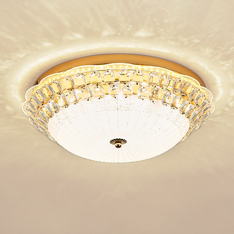 16"/19.5" W Bowl LED Flush Mount Lighting Simple White Glass Ceiling Fixture with Crystal Accent Clearhalo 'Ceiling Lights' 'Close To Ceiling Lights' 'Close to ceiling' 'Flush mount' Lighting' 1451430