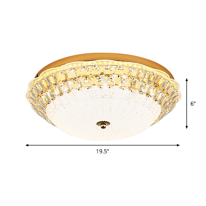 16"/19.5" W Bowl LED Flush Mount Lighting Simple White Glass Ceiling Fixture with Crystal Accent Clearhalo 'Ceiling Lights' 'Close To Ceiling Lights' 'Close to ceiling' 'Flush mount' Lighting' 1451432