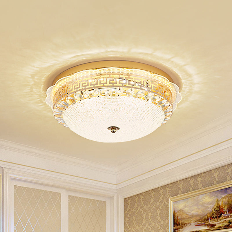 16"/19.5" W Bowl LED Flush Mount Lighting Simple White Glass Ceiling Fixture with Crystal Accent Clearhalo 'Ceiling Lights' 'Close To Ceiling Lights' 'Close to ceiling' 'Flush mount' Lighting' 1451434