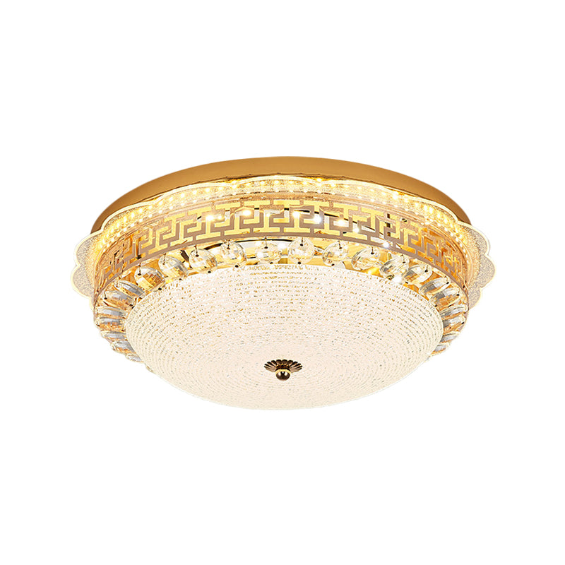 16"/19.5" W Bowl LED Flush Mount Lighting Simple White Glass Ceiling Fixture with Crystal Accent Clearhalo 'Ceiling Lights' 'Close To Ceiling Lights' 'Close to ceiling' 'Flush mount' Lighting' 1451435