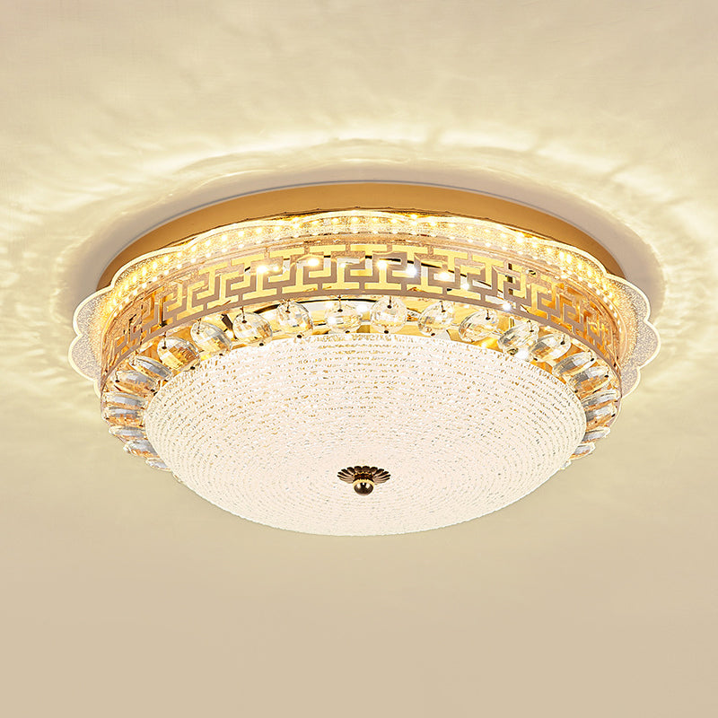 16"/19.5" W Bowl LED Flush Mount Lighting Simple White Glass Ceiling Fixture with Crystal Accent Clearhalo 'Ceiling Lights' 'Close To Ceiling Lights' 'Close to ceiling' 'Flush mount' Lighting' 1451436