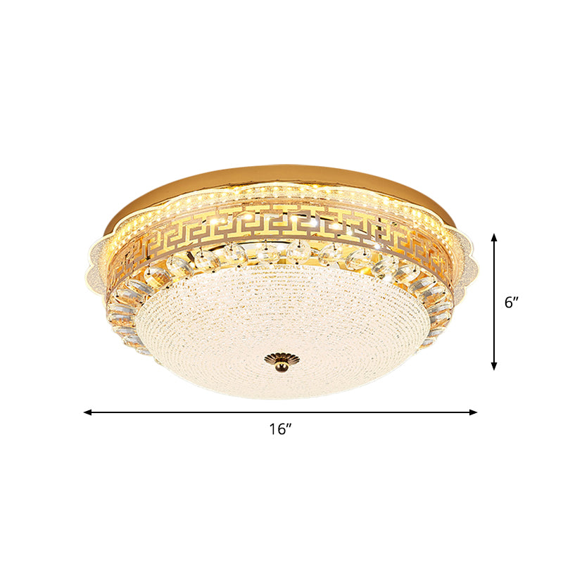 16"/19.5" W Bowl LED Flush Mount Lighting Simple White Glass Ceiling Fixture with Crystal Accent Clearhalo 'Ceiling Lights' 'Close To Ceiling Lights' 'Close to ceiling' 'Flush mount' Lighting' 1451437