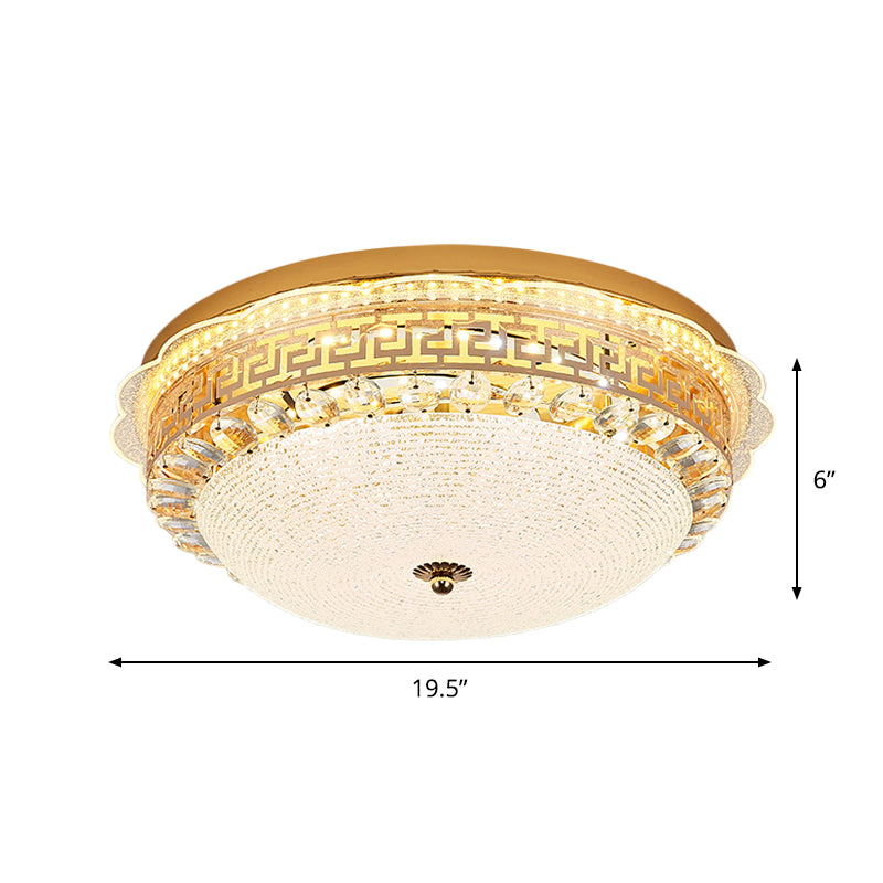 16"/19.5" W Bowl LED Flush Mount Lighting Simple White Glass Ceiling Fixture with Crystal Accent Clearhalo 'Ceiling Lights' 'Close To Ceiling Lights' 'Close to ceiling' 'Flush mount' Lighting' 1451438
