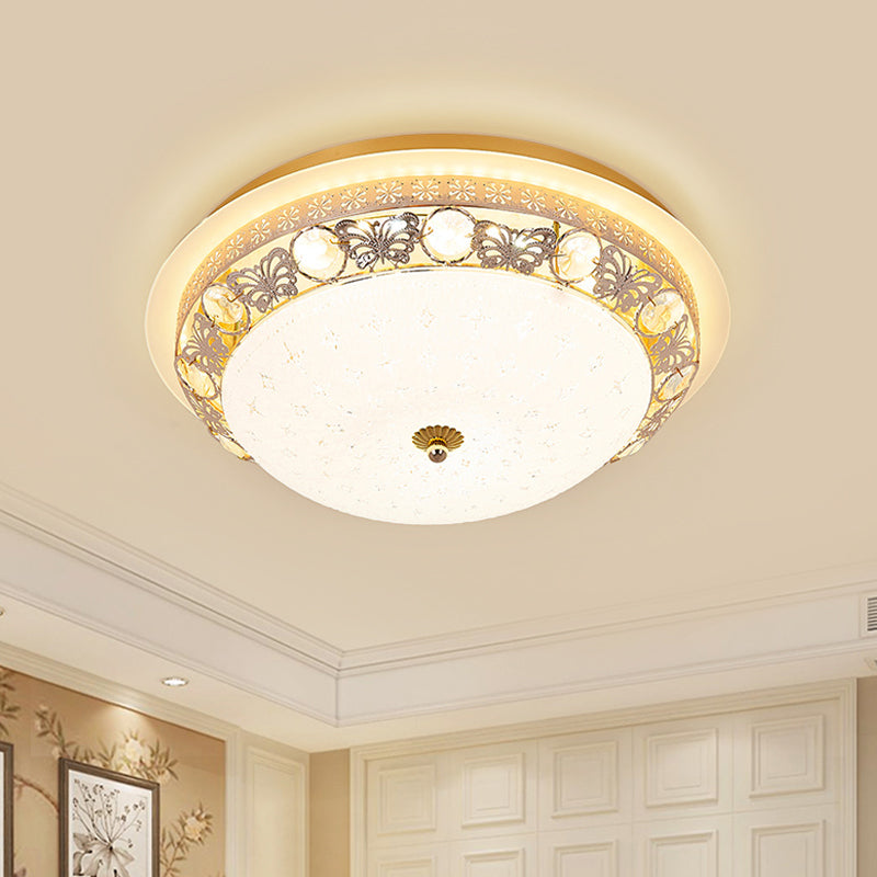 Simple Bowl Shaped Ceiling Lamp Crystal 16"/19.5" Wide LED Flush Mount Recessed Lighting in Gold Gold B Clearhalo 'Ceiling Lights' 'Close To Ceiling Lights' 'Close to ceiling' 'Flush mount' Lighting' 1451439