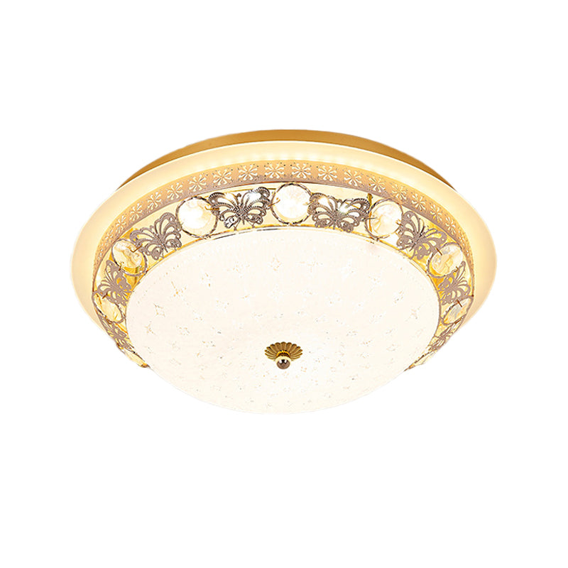 Simple Bowl Shaped Ceiling Lamp Crystal 16"/19.5" Wide LED Flush Mount Recessed Lighting in Gold Clearhalo 'Ceiling Lights' 'Close To Ceiling Lights' 'Close to ceiling' 'Flush mount' Lighting' 1451440