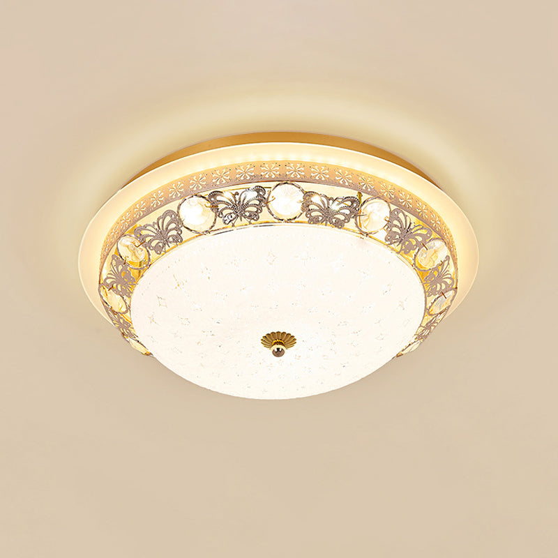 Simple Bowl Shaped Ceiling Lamp Crystal 16"/19.5" Wide LED Flush Mount Recessed Lighting in Gold Clearhalo 'Ceiling Lights' 'Close To Ceiling Lights' 'Close to ceiling' 'Flush mount' Lighting' 1451441