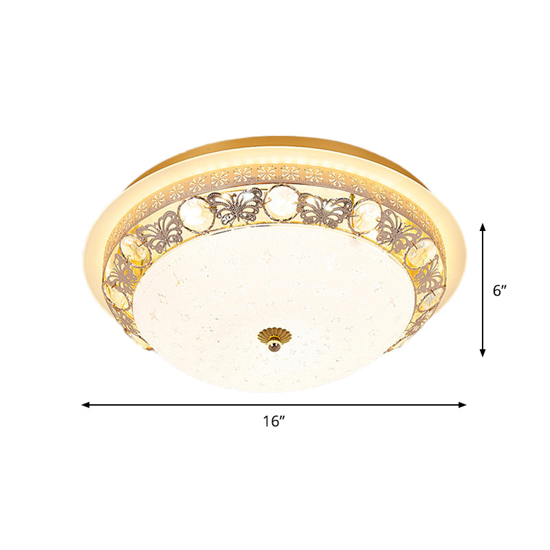 Simple Bowl Shaped Ceiling Lamp Crystal 16"/19.5" Wide LED Flush Mount Recessed Lighting in Gold Clearhalo 'Ceiling Lights' 'Close To Ceiling Lights' 'Close to ceiling' 'Flush mount' Lighting' 1451442