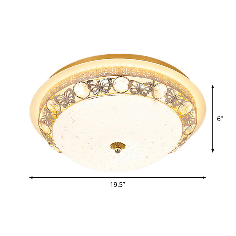Simple Bowl Shaped Ceiling Lamp Crystal 16"/19.5" Wide LED Flush Mount Recessed Lighting in Gold Clearhalo 'Ceiling Lights' 'Close To Ceiling Lights' 'Close to ceiling' 'Flush mount' Lighting' 1451443