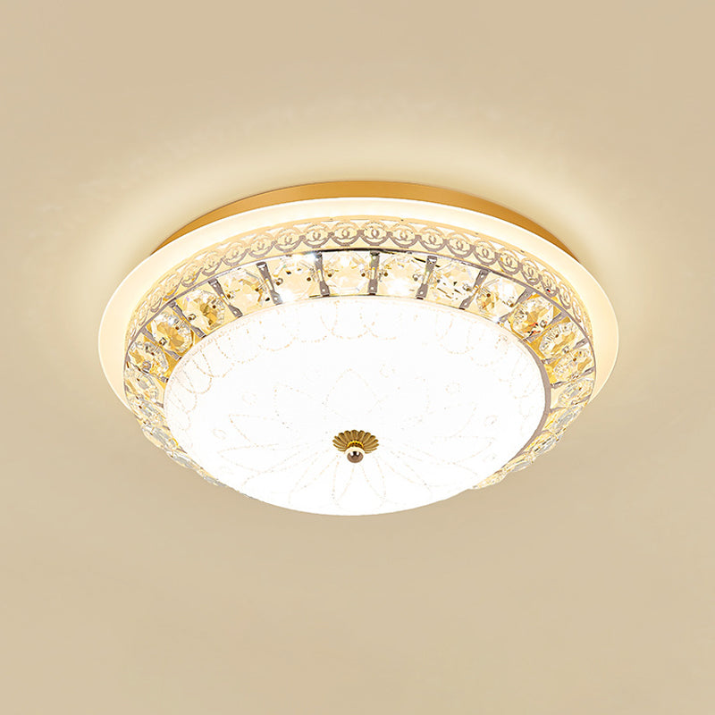 Simple Bowl Shaped Ceiling Lamp Crystal 16"/19.5" Wide LED Flush Mount Recessed Lighting in Gold Clearhalo 'Ceiling Lights' 'Close To Ceiling Lights' 'Close to ceiling' 'Flush mount' Lighting' 1451447