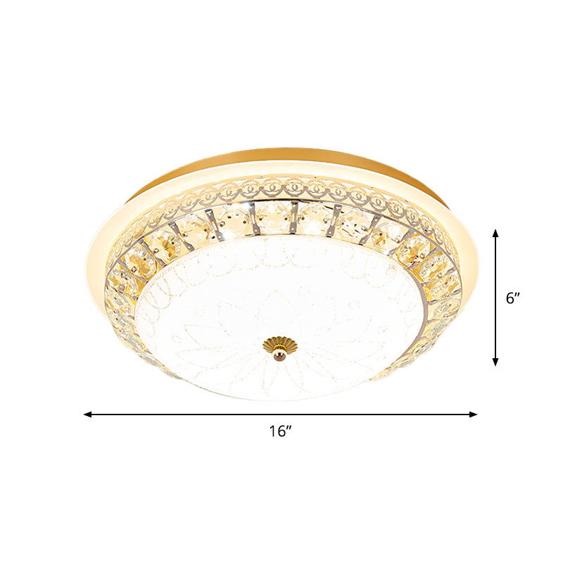 Simple Bowl Shaped Ceiling Lamp Crystal 16"/19.5" Wide LED Flush Mount Recessed Lighting in Gold Clearhalo 'Ceiling Lights' 'Close To Ceiling Lights' 'Close to ceiling' 'Flush mount' Lighting' 1451448