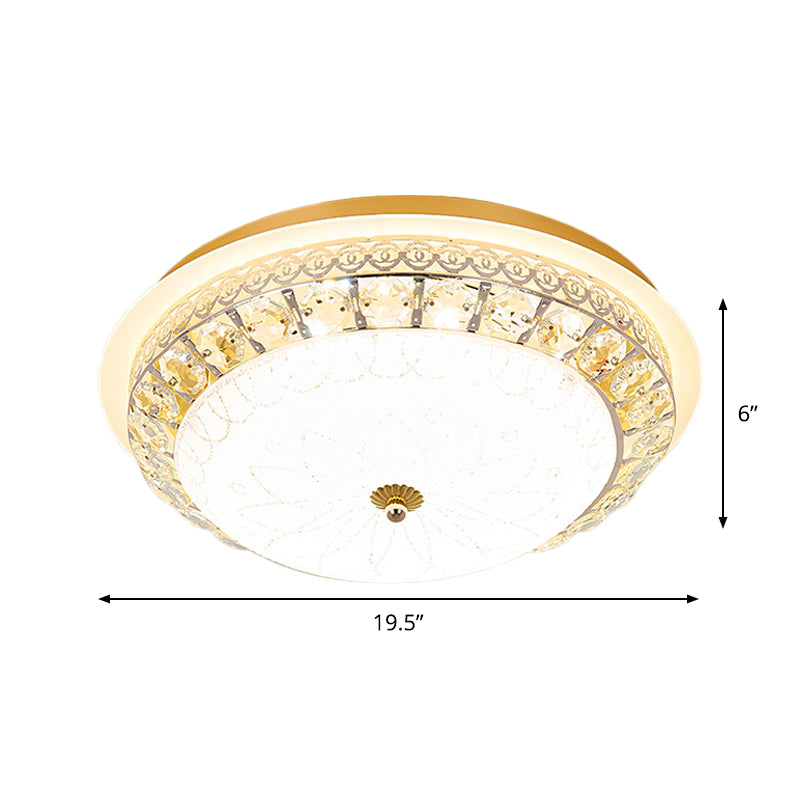 Simple Bowl Shaped Ceiling Lamp Crystal 16"/19.5" Wide LED Flush Mount Recessed Lighting in Gold Clearhalo 'Ceiling Lights' 'Close To Ceiling Lights' 'Close to ceiling' 'Flush mount' Lighting' 1451449