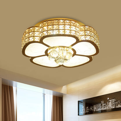 Modern Flower Ceiling Flush Light 4/6-Bulb 16"/23.5" Wide Clear Crystal Encrusted Flush Mount Fixture in Gold Clear 16" Clearhalo 'Ceiling Lights' 'Close To Ceiling Lights' 'Close to ceiling' 'Flush mount' Lighting' 1451450