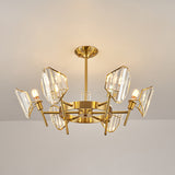 Gold 5/6-Bulb Flush Mount Chandelier Post-Modern Crystal Curved Shade Semi Flush Ceiling Light