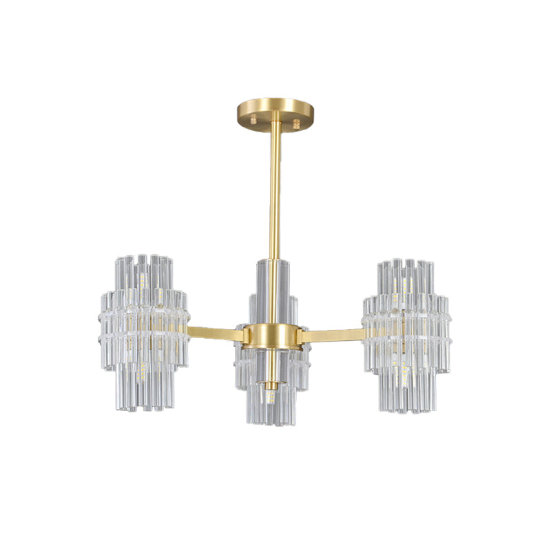 6-Light Semi Mount Lighting Postmodern Cylinder Clear Crystal Rods Close to Ceiling Light in Gold Clearhalo 'Ceiling Lights' 'Close To Ceiling Lights' 'Close to ceiling' 'Semi-flushmount' Lighting' 1451483
