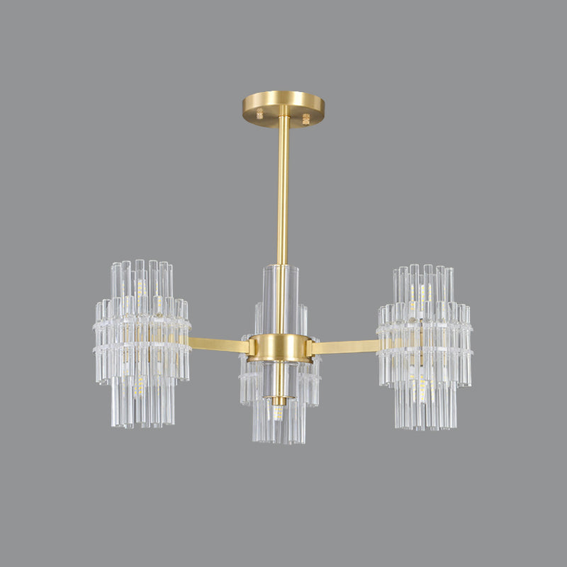 6-Light Semi Mount Lighting Postmodern Cylinder Clear Crystal Rods Close to Ceiling Light in Gold Clearhalo 'Ceiling Lights' 'Close To Ceiling Lights' 'Close to ceiling' 'Semi-flushmount' Lighting' 1451484