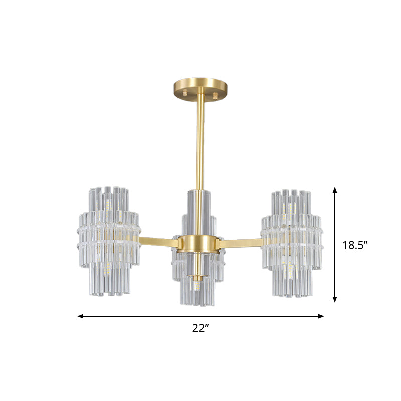 6-Light Semi Mount Lighting Postmodern Cylinder Clear Crystal Rods Close to Ceiling Light in Gold Clearhalo 'Ceiling Lights' 'Close To Ceiling Lights' 'Close to ceiling' 'Semi-flushmount' Lighting' 1451485