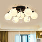 Milk Glass Ball Semi Flush Light Modern 3/7/9 Heads Living Room Ceiling Mount Chandelier in Black 7 Black Clearhalo 'Ceiling Lights' 'Close To Ceiling Lights' 'Close to ceiling' 'Semi-flushmount' Lighting' 1451495
