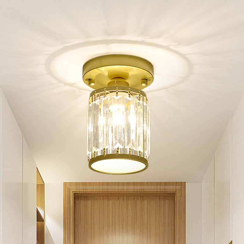 Round/Square Small Foyer Flush Mount Simple Crystal 1 Bulb Black/Gold Semi Flush Mount Ceiling Light Gold Round Clearhalo 'Ceiling Lights' 'Close To Ceiling Lights' 'Close to ceiling' 'Semi-flushmount' Lighting' 1451513