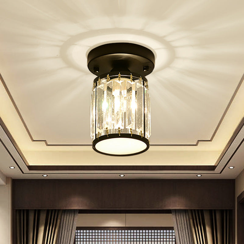Round/Square Small Foyer Flush Mount Simple Crystal 1 Bulb Black/Gold Semi Flush Mount Ceiling Light Black Round Clearhalo 'Ceiling Lights' 'Close To Ceiling Lights' 'Close to ceiling' 'Semi-flushmount' Lighting' 1451518