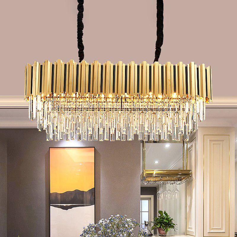 Oblong 3-Sided Crystal Rod Island Light Postmodern 10-Light Kitchen Dinette Drop Pendant in Gold Clearhalo 'Ceiling Lights' 'Island Lights' Lighting' 1451532