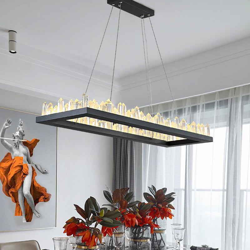 23.5"/31.5" W Rectangle LED Hanging Lamp Simplicity Black Crystal Icicle Island Ceiling Light in Warm/White Light Black Clearhalo 'Ceiling Lights' 'Island Lights' Lighting' 1451545