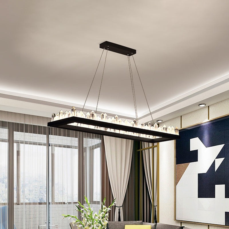 23.5"/31.5" W Rectangle LED Hanging Lamp Simplicity Black Crystal Icicle Island Ceiling Light in Warm/White Light Clearhalo 'Ceiling Lights' 'Island Lights' Lighting' 1451546