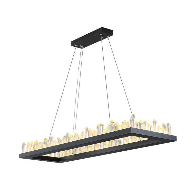23.5"/31.5" W Rectangle LED Hanging Lamp Simplicity Black Crystal Icicle Island Ceiling Light in Warm/White Light Clearhalo 'Ceiling Lights' 'Island Lights' Lighting' 1451547