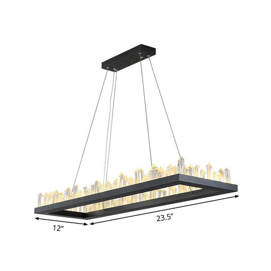 23.5"/31.5" W Rectangle LED Hanging Lamp Simplicity Black Crystal Icicle Island Ceiling Light in Warm/White Light Clearhalo 'Ceiling Lights' 'Island Lights' Lighting' 1451548