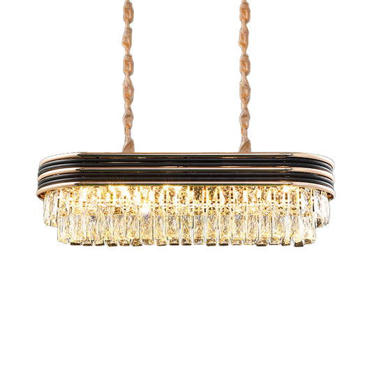 Modern Elliptical Pendant Lamp 8-Bulb Cut Crystal Hanging Light over Island in Black Clearhalo 'Ceiling Lights' 'Island Lights' Lighting' 1451551