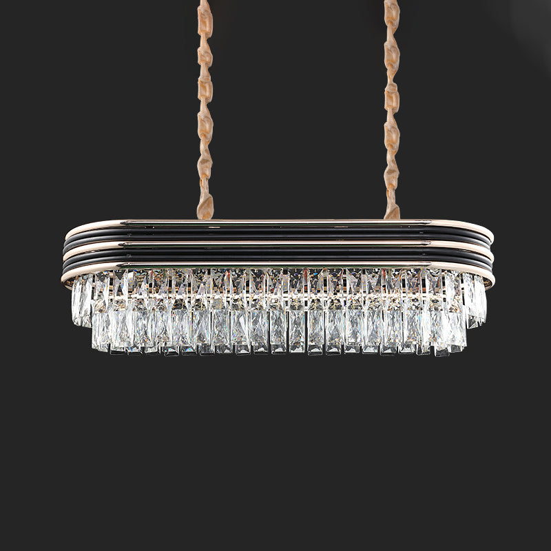 Modern Elliptical Pendant Lamp 8-Bulb Cut Crystal Hanging Light over Island in Black Clearhalo 'Ceiling Lights' 'Island Lights' Lighting' 1451552