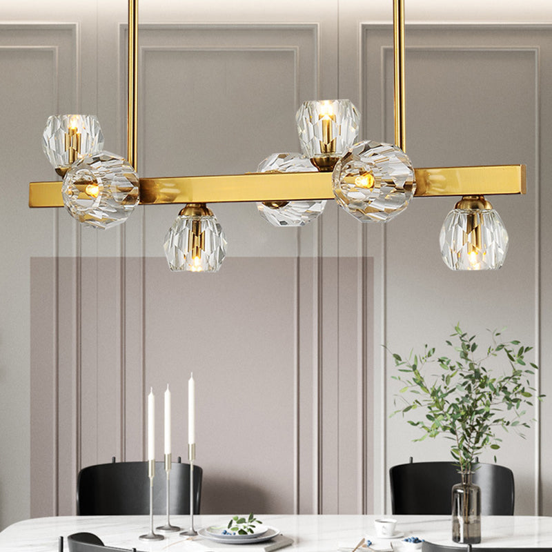 Gold Branch Design Island Lighting Postmodern Crystal Ball 7-Light Dining Room Ceiling Pendant Gold Clearhalo 'Ceiling Lights' 'Island Lights' Lighting' 1451554
