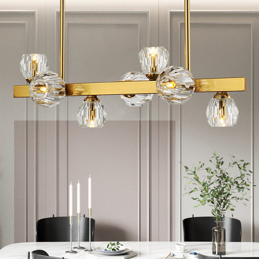 Gold Branch Design Island Lighting Postmodern Crystal Ball 7-Light Dining Room Ceiling Pendant Gold Clearhalo 'Ceiling Lights' 'Island Lights' Lighting' 1451554