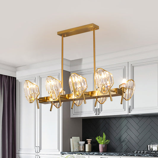 Clear Crystal Shield Pendant Lighting Postmodern 8 Bulbs Kitchen Island Light in Gold Clearhalo 'Ceiling Lights' 'Island Lights' Lighting' 1451563