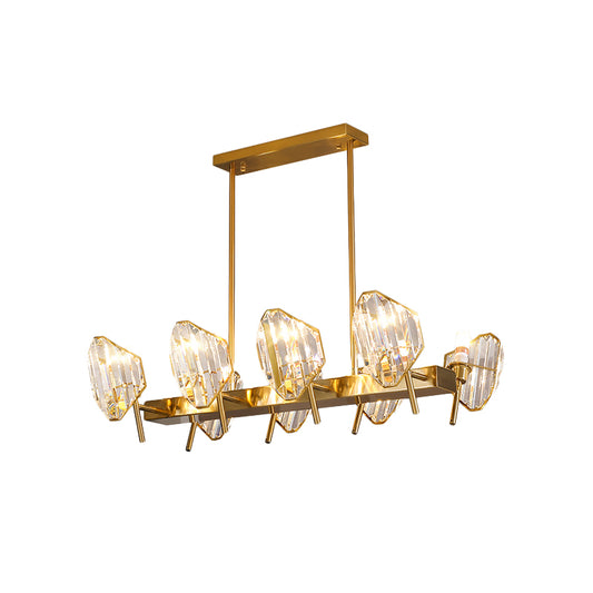 Clear Crystal Shield Pendant Lighting Postmodern 8 Bulbs Kitchen Island Light in Gold Clearhalo 'Ceiling Lights' 'Island Lights' Lighting' 1451564