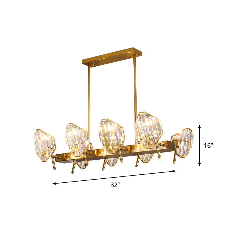 Clear Crystal Shield Pendant Lighting Postmodern 8 Bulbs Kitchen Island Light in Gold Clearhalo 'Ceiling Lights' 'Island Lights' Lighting' 1451565