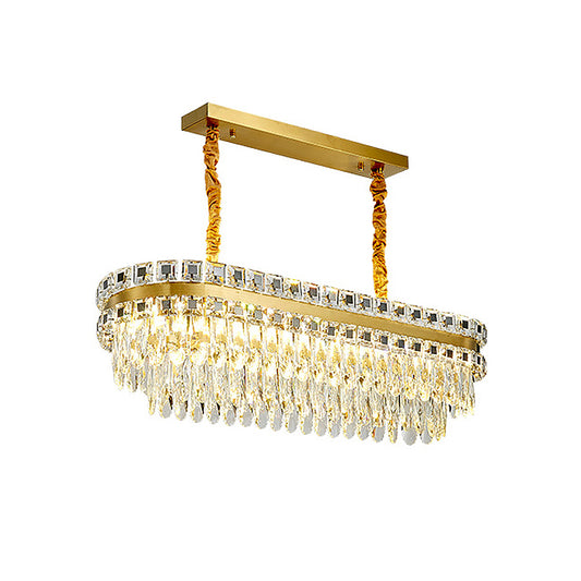 Gold LED Island Light Fixture Modern Cut Crystal Tiered Oblong Hanging Lamp over Table Clearhalo 'Ceiling Lights' 'Island Lights' Lighting' 1451576