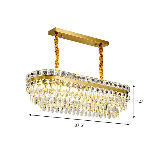 Gold LED Island Light Fixture Modern Cut Crystal Tiered Oblong Hanging Lamp over Table Clearhalo 'Ceiling Lights' 'Island Lights' Lighting' 1451578