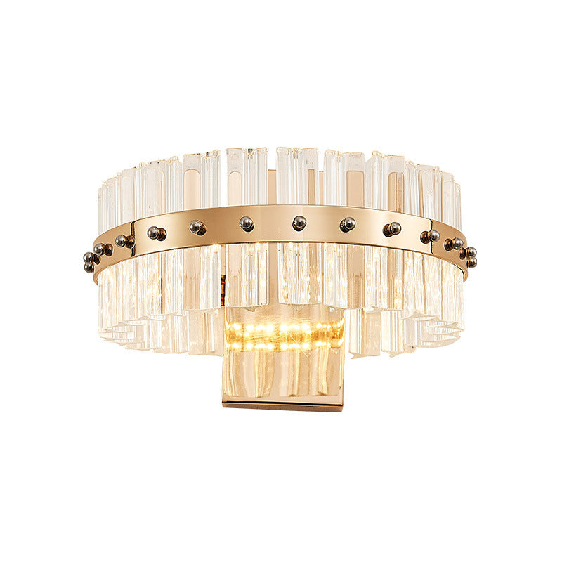 Drum Bedside Wall Sconce Lighting Postmodern Clear Crystal Prism Gold LED Flush Mount Wall Light Clearhalo 'Modern wall lights' 'Modern' 'Wall Lamps & Sconces' 'Wall Lights' Lighting' 1451581