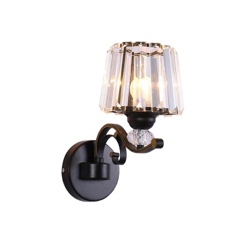 Clear Prismatic Crystal Cone Wall Lamp Traditional 1/2-Bulb Living Room Wall Mounted Light in Black Clearhalo 'Wall Lamps & Sconces' 'Wall Lights' Lighting' 1451613