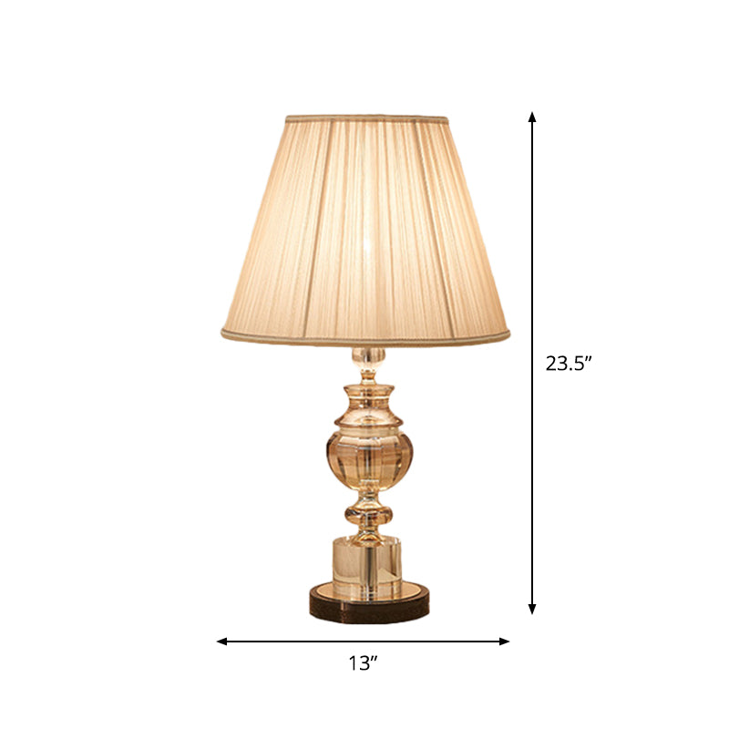 Pleated Fabric White Table Lamp Conical 1 Bulb Modern Style Nightstand Light with Crystal Base Clearhalo 'Lamps' 'Table Lamps' Lighting' 1451658